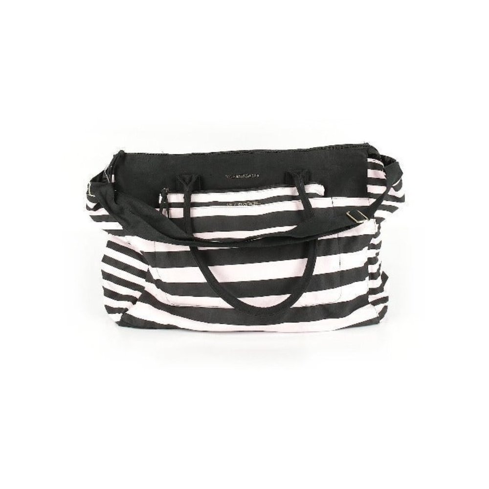 Victoria's Secret Pink Black Striped Graphic Canvas Tote/Weekender NEW